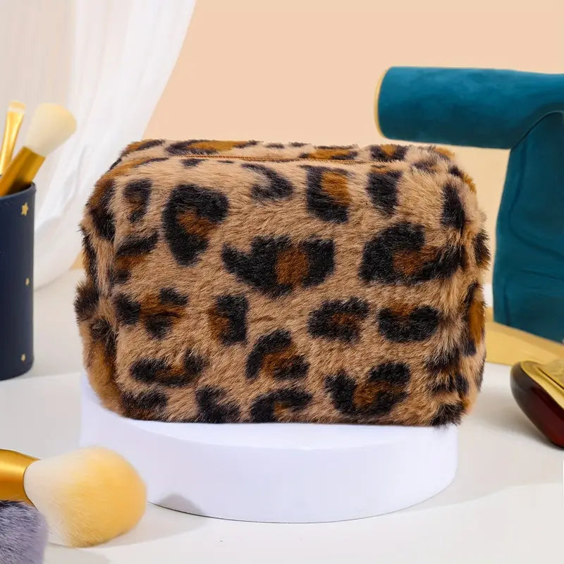 Leopard Plush Makeup Bag